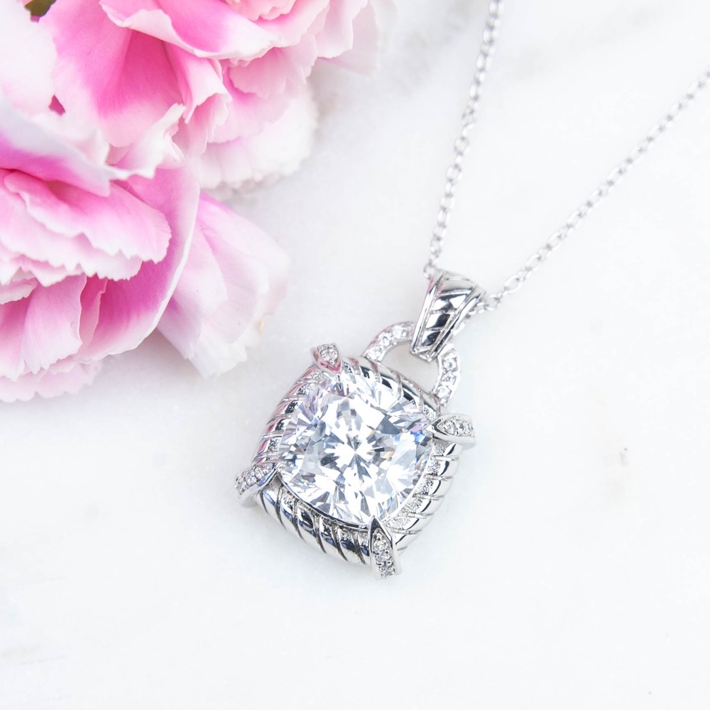 Cubic Zirconia Pendant Necklace | Cushion Cut